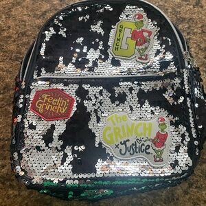 Justice Black and Silver Sequin Grinch Backpack
